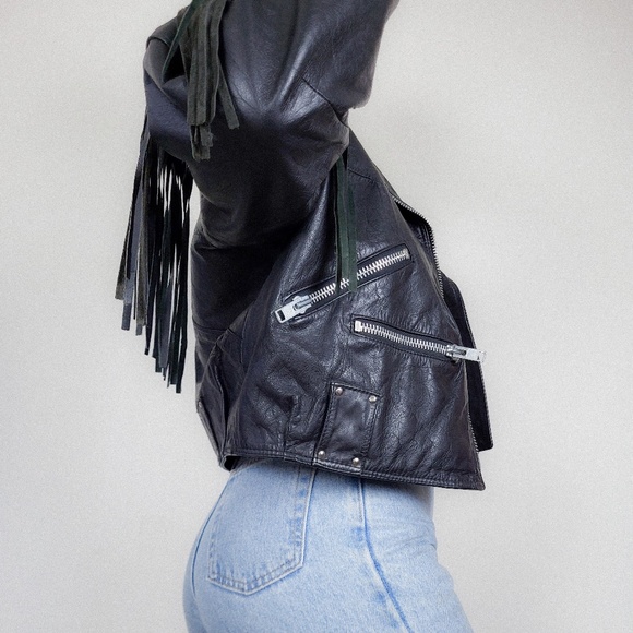 Vintage genuine leather motorcycle jacket iconic authentic 80s 90s fringe - Picture 15 of 16